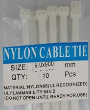 36  White Nylon Cable Tie Zip Heavy Duty Plastic Wire - Pack of 10pcs