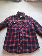 Old Navy Boys Red Plaid Sherpa Button Up Jacket Size Large 10-12