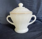 VTG Anchor Hocking Fire-King Milk Glass Sugar Bowl Swirl Pattern Gold Rim Lidded