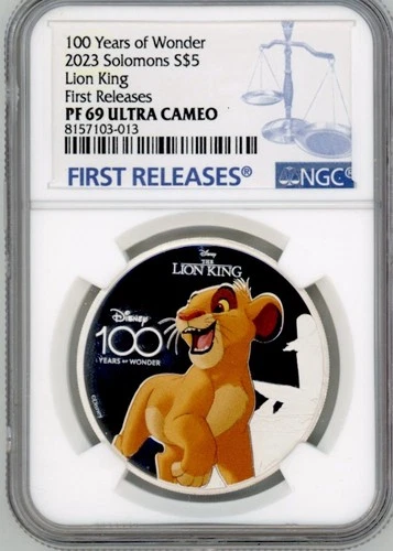 2023 Solomon Islands Disney 100 Simba  Proof 1 oz Silver Coin NGC PF 69 FR