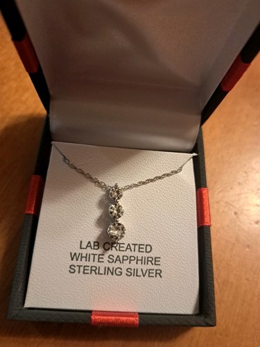 Womans Lab Created Sterling Silver White Sapphire Pendant 18in Necklace