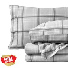 Bare Home Twin XL Flannel Sheet Set, Tartan Plaid Cotton