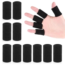 10-Pack Black Finger Sleeves for Sports, Compression Support & Protection