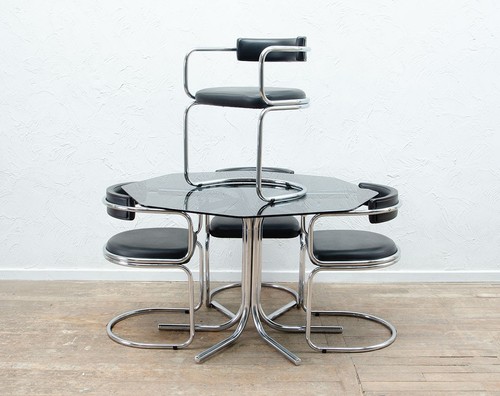 A MID CENTURY GLASS AND CHROME DINING TABLE AND 4 CHAIRS 1970S DELIVERY OPTION - Picture 9 of 22