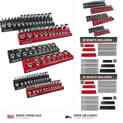 EACELIY 6-Piece Magnetic Socket Organizer Set, 1/2'', 1/4'' and 3/8'' SAE & Metr...
