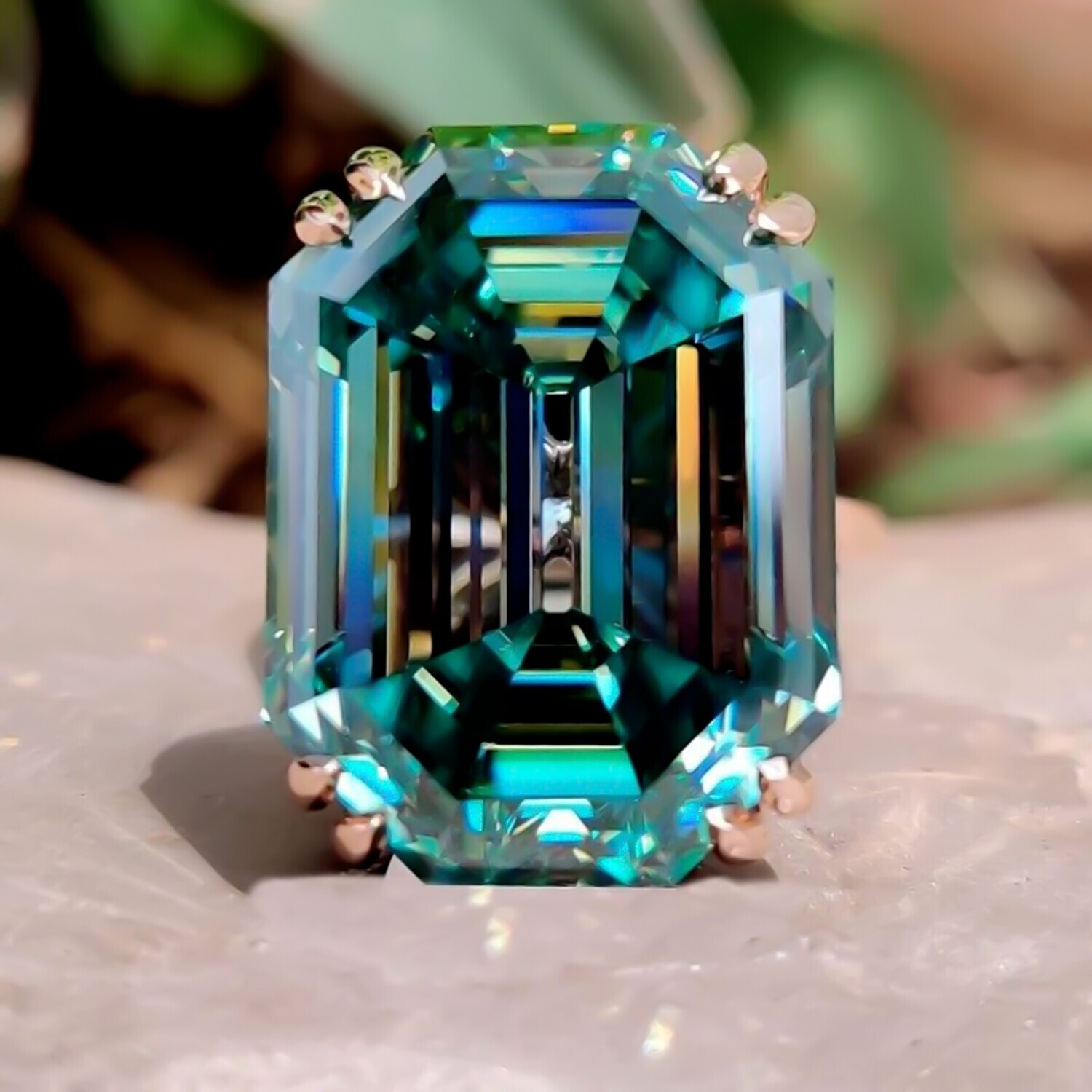 18 Ct Emerald Cut Blue Diamond Ring 925 Silver Grand Gift for Anniversary