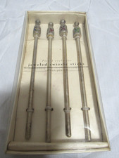 Pier 1 Imports Exclusive Jeweled Swizzle Sticks Silver Plated  Set of 4 New