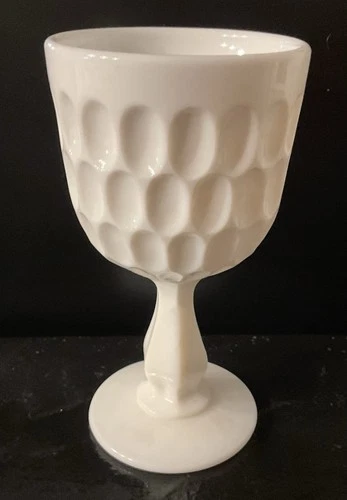 Vintage White Thumbprint Goblet Milk Glass 6 oz 6 1/2” x 3 1/2”