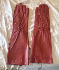 Harssidanzar Women's Red Leather Long Opera Gloves Size 10 Lined