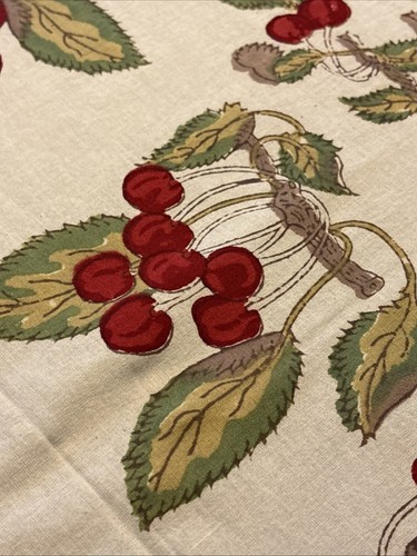 Couleur Nature French Tablecloth Red Cherries Cream with Green Border 59" x 86" - Picture 7 of 13