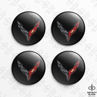 4x Corvette C8 Emblem Abzeichen Silikon 3D Felgendeckel Nabenabdeckung Sticker