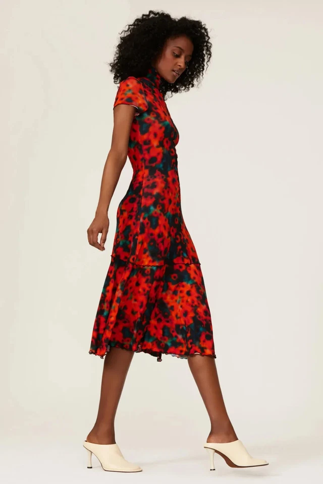 Proenza Schouler White Label Sunflower Floral-Print Midi Dress Size M $450 Retai - Image 2 of 4