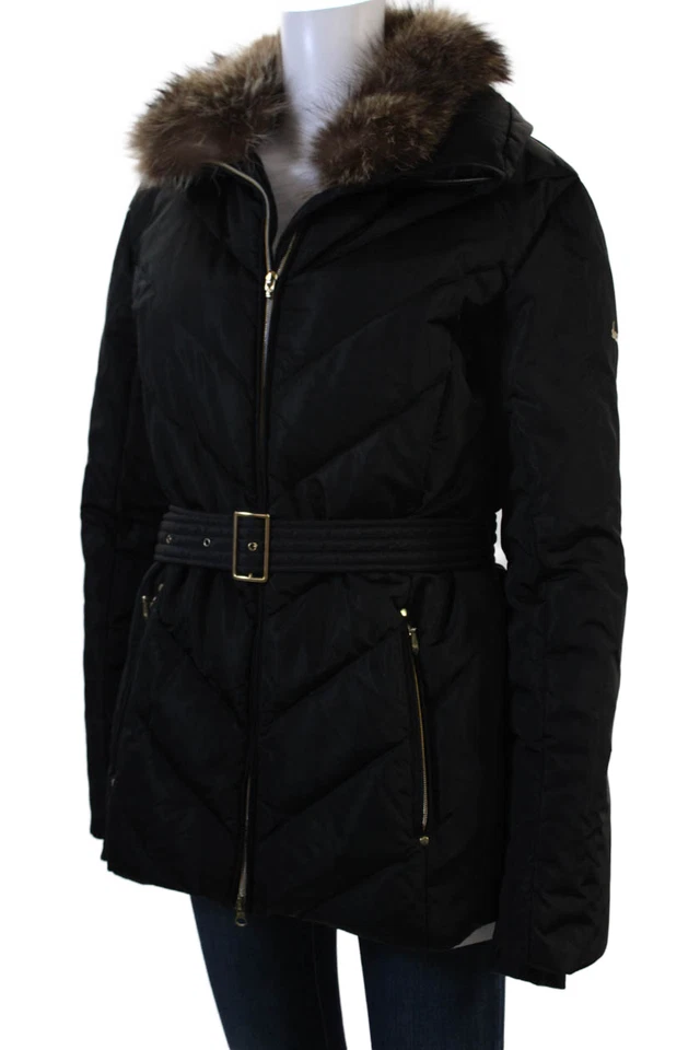 Parka acolchada negra acolchada acolchada Skea para mujer con cuello hebilla talla 10 Foto 3 de 4