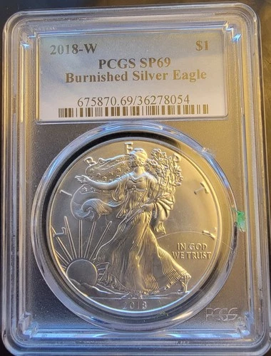 2018-W American Eagle SP-69 PCGS Burnished Art Bullion -0.999 Silver 1 Oz Coin d