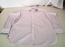 M.J. Bale Men Slim Fit Dress Shirt Striped Casual Long Sleeve Pink Size 43