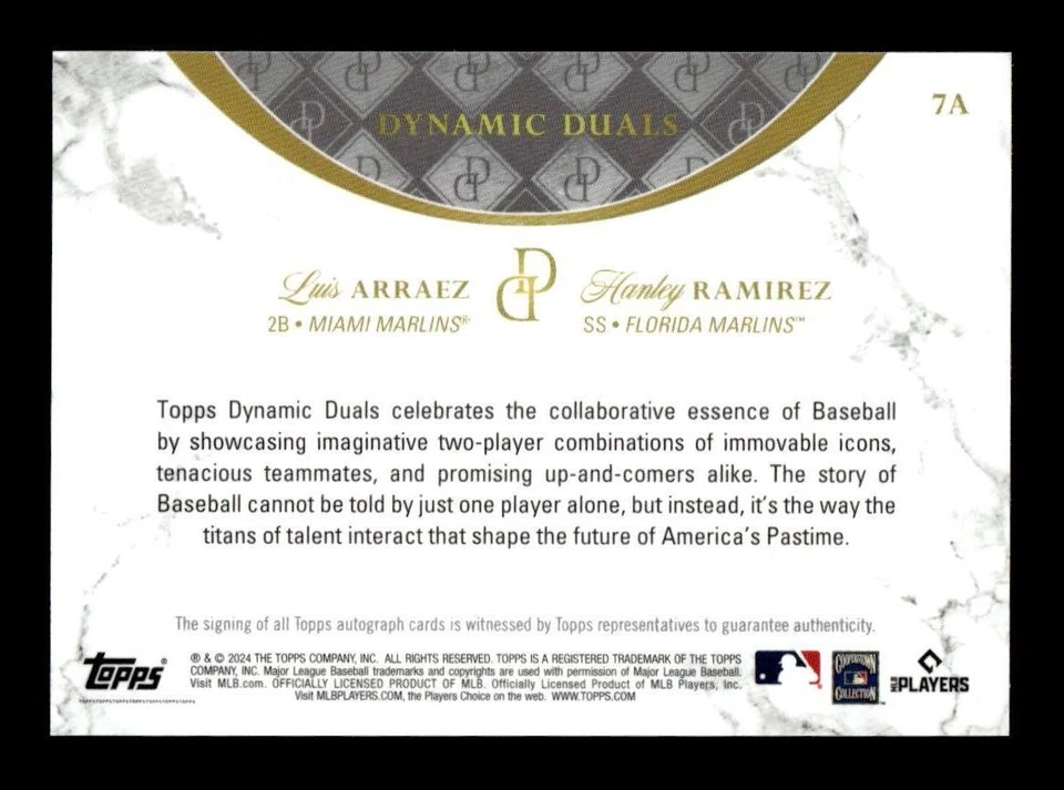 Luis Arraez Hanley Ramirez 2024 Topps Dynamic Duals #7A Dual Auto Opal Foil #/75 - Image 2 of 2