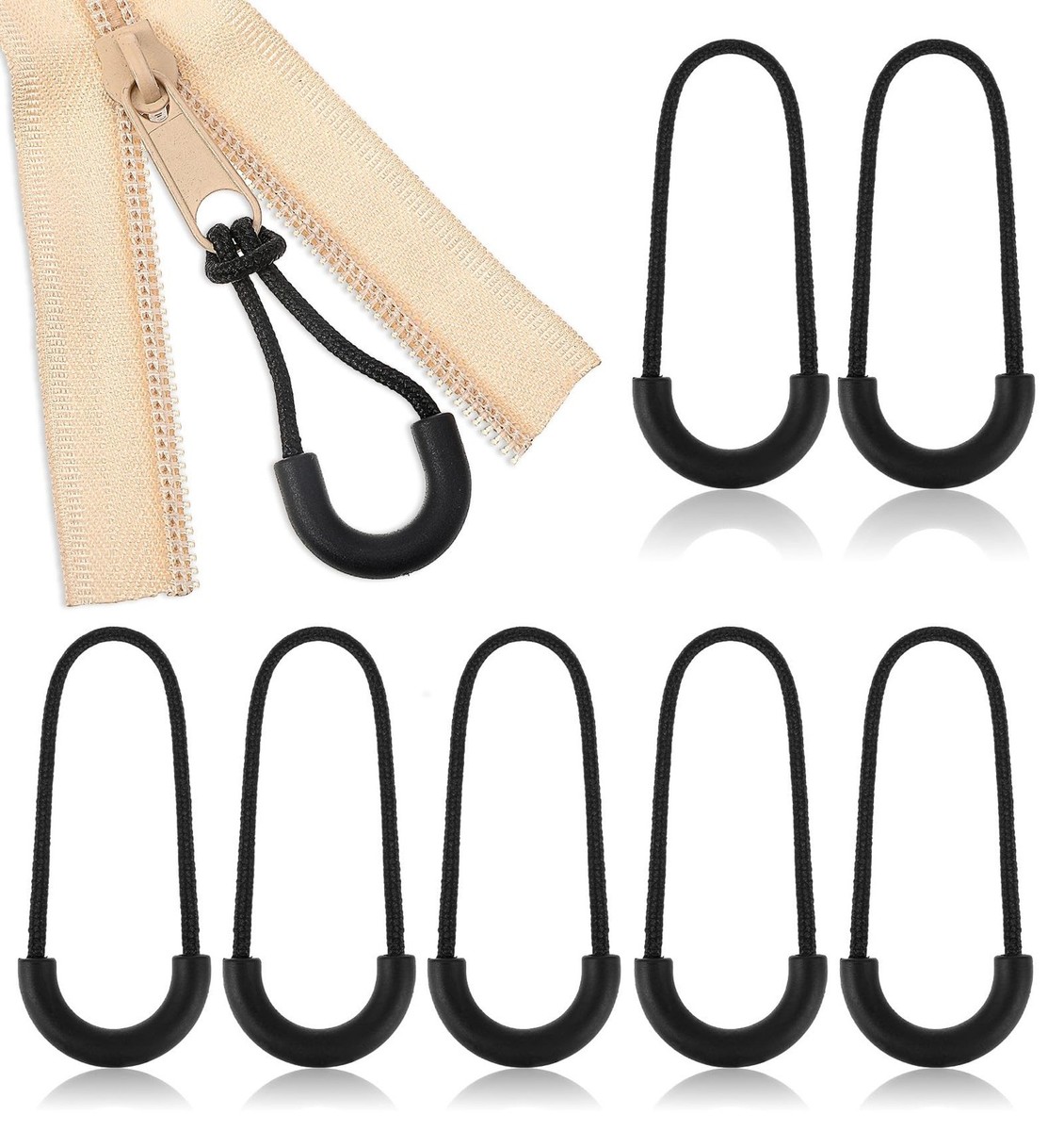 Black Zipper Pull Replacement 20Pcs Cord Tabs Backpack Luggage