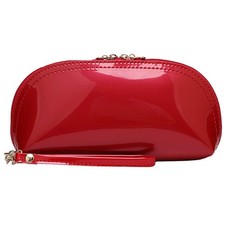 Red Fashion Cosmetic Bag Patent Leather Makeup Pouch Wristlet Zipper Clutch