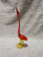 Viking Glass Long Neck Crane Bird Heron Egret Hand Made Red Yellow Art Decor
