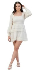 American Eagle Beige Boho Smocked Long Sleeve Mini Dress Women's Size Large