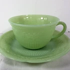 Vintage Fire King Alice Anchor Hocking Jadeite Green Milk Glass Cup & Saucer