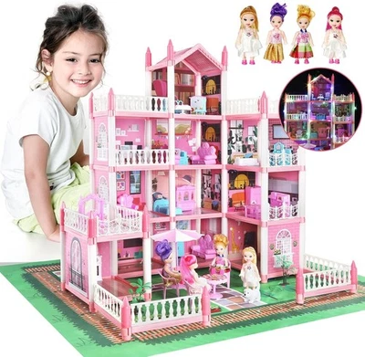 BRANDED Barbie Dreamhouse Playhouse 4-Story 11 Rooms Doll House with 4 Dolls Toy Figures