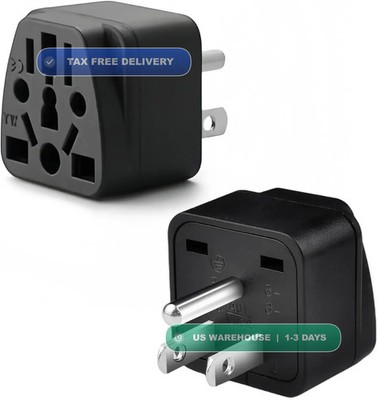 2 Pack US Travel Plug Adapter, EU,AU,UK,CN,to USA(Type B),Grounded 3 Prong for U