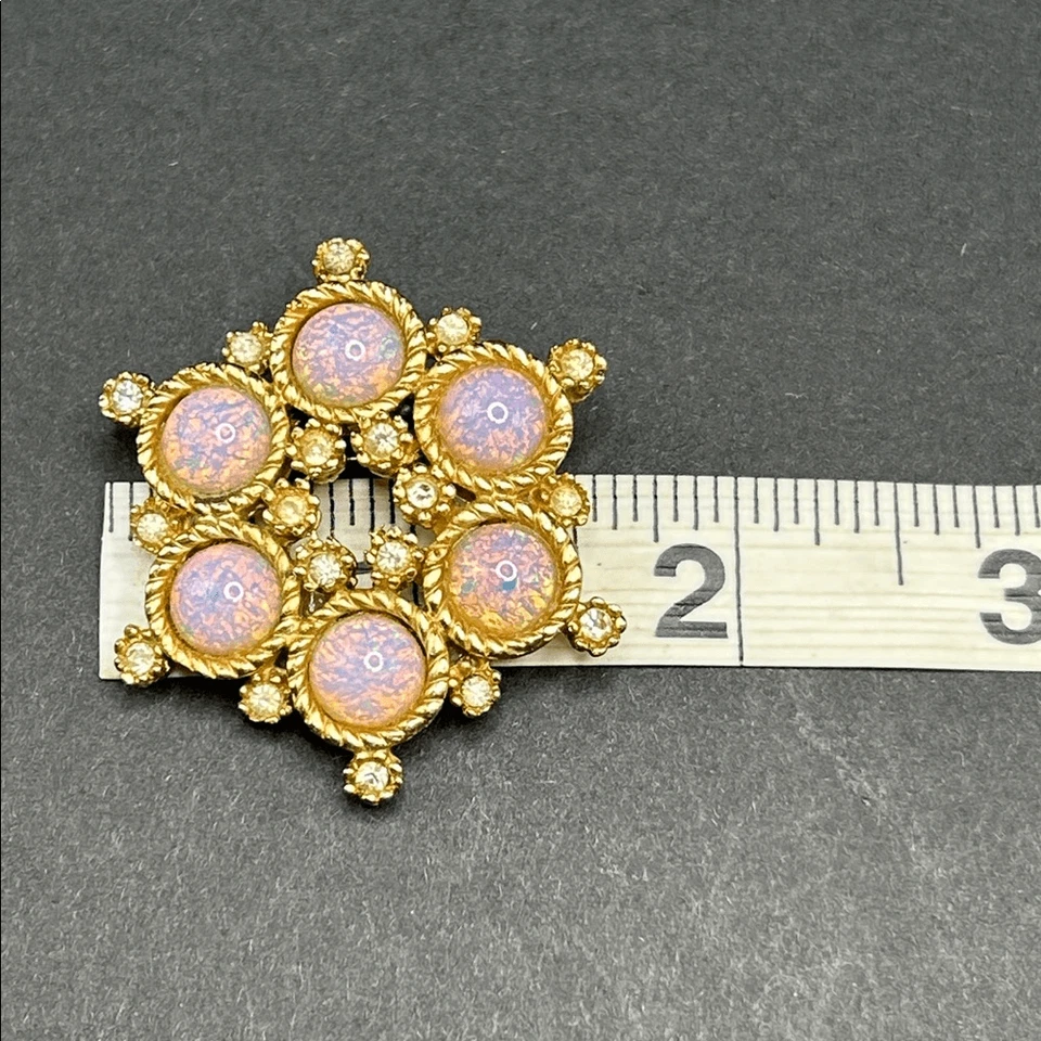 Broche dorado imitación rosa ópalo dragones aliento estrás de colección Foto 4 de 4