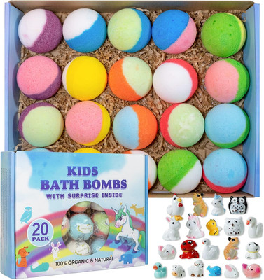 Bath Bomb Gift Set with Toys Inside, 20 Pack Organic Bath Bombs for Kids, Kids S