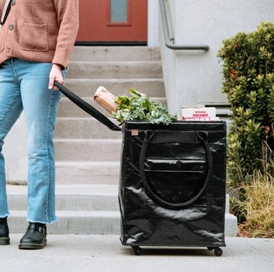 CleverMade Foldable Tote Bag on Wheels 14 Lx18 Wx24 H Soft Grip Black