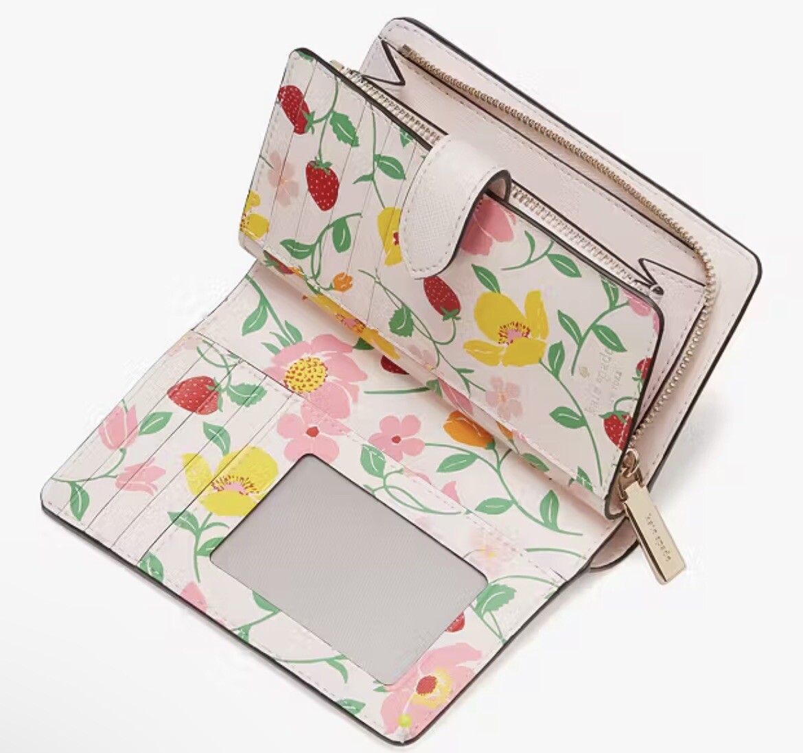【Kate Spade】Madison Floral Medium Bifold Wallet◆国内発送 Kate Spade Boxed Madison Strawberry Garden Medium Compact