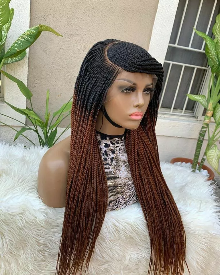 Half cornrow half curls on 13*6 frontal - Wigs blonde, black, brown,  average, braided, long, synthetic hair