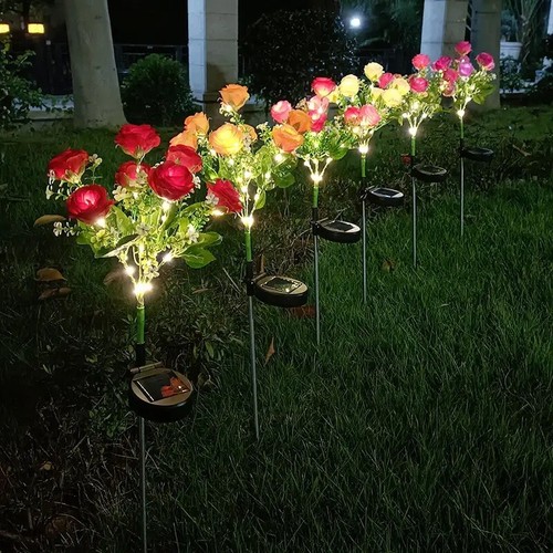 7 Head Solar Power Rose Flower Lights Outdoor Garden Landscape Yard Lamp Decor - Picture 8 of 10