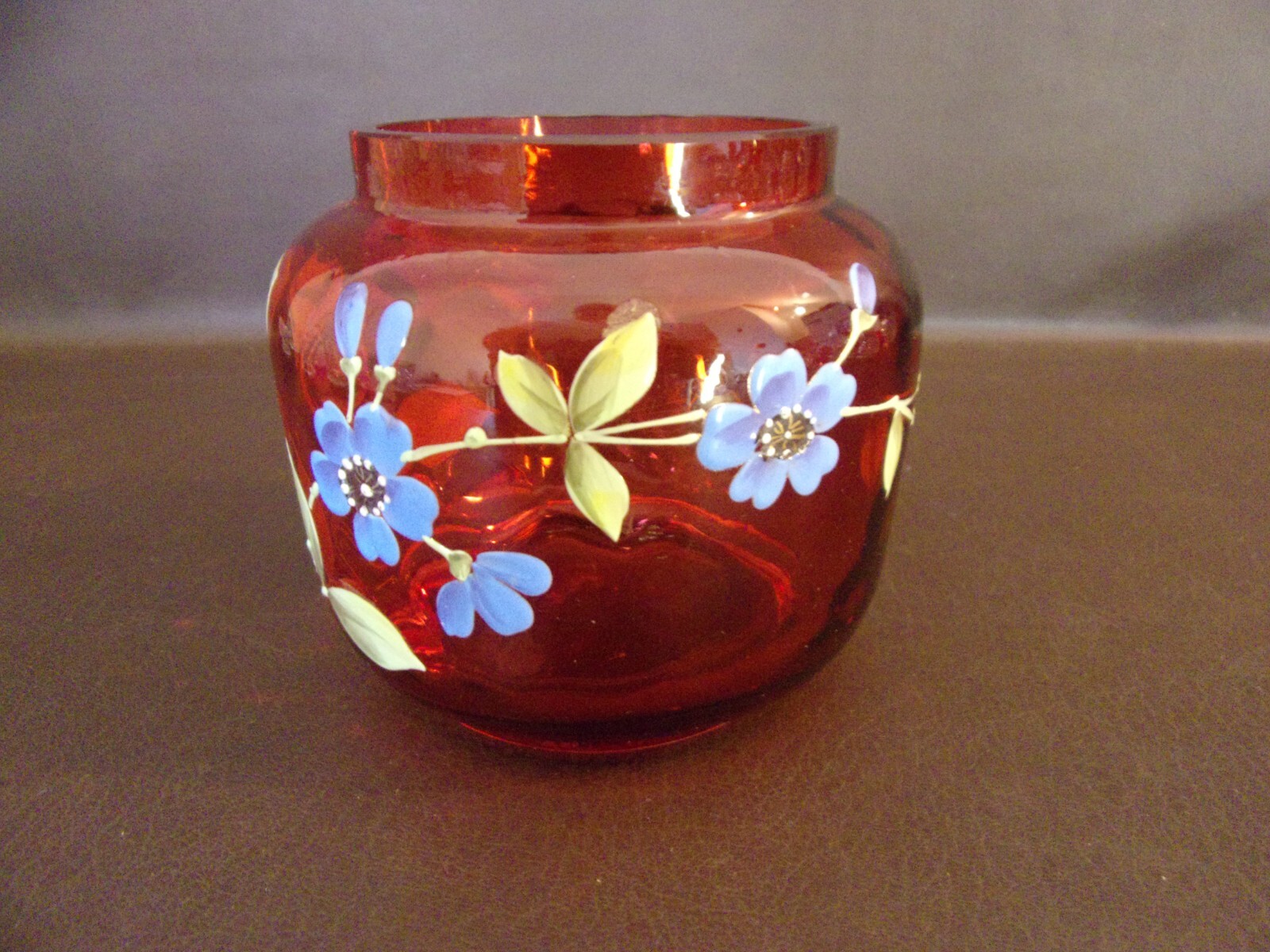 Short Cranberry Glass Hand Painted Floral Vase (Imperfect) eBay
