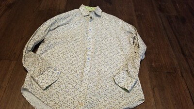 Thomas Dean & Co. Mens Print Button Down Sport Shirt XL Beige Button Cotton