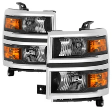 14-15 Chevy Silverado 1500 Pickup Headlights Replacement L+R Pair Black Housing