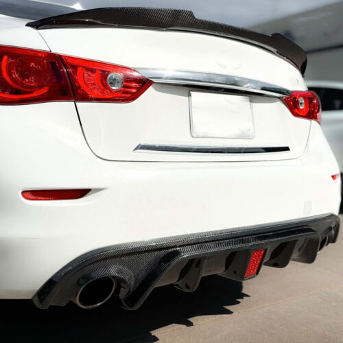 For Infiniti Q50 Sedan 2014-17 REAL CARBON Rear Bumper Lip Diffuser W/Red LED - Picture 5 of 14