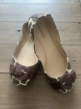 KELLY & KATIE Giraffe Print Ballet Flats Strap Buckle Leather Sole - Size 8.5