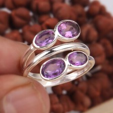 Natural Amethyst Gemstone 925 Sterling Silver Adjustable Engagement Rings