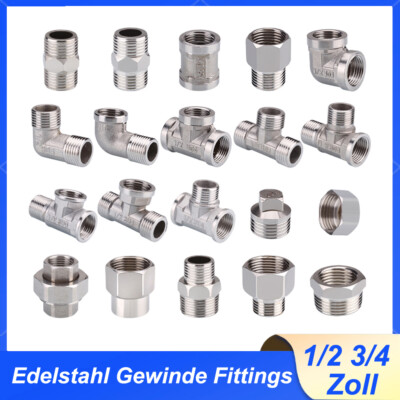 Gewinde Fittings aus A2 Edelstahl IG AG Rohrdoppelnippel Fittinge Winkel Bogen