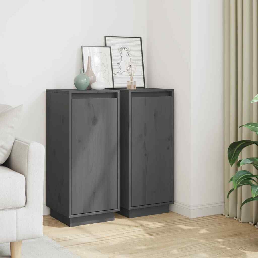 vidaXL Sideboards 2 pcs Grey 31.5x34x75 cm Solid Wood Pine
