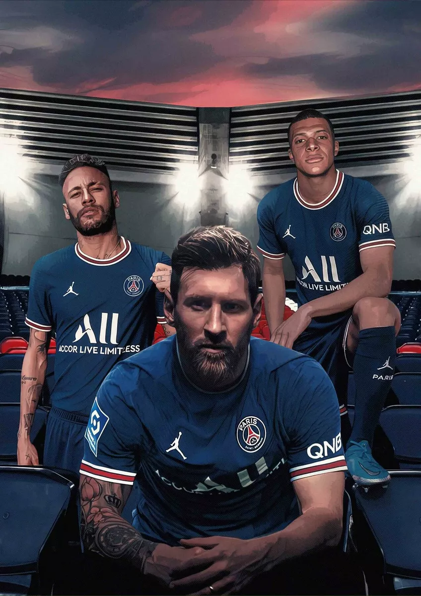 Messi Mbappe Neymar - PSG Soccer Football Poster Picture Print - Sizes A5  to A0