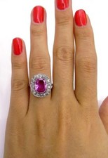 Oval Cut Pink Sapphire Simulated Diamond Halo Stylish Ring 14k White Gold Plated