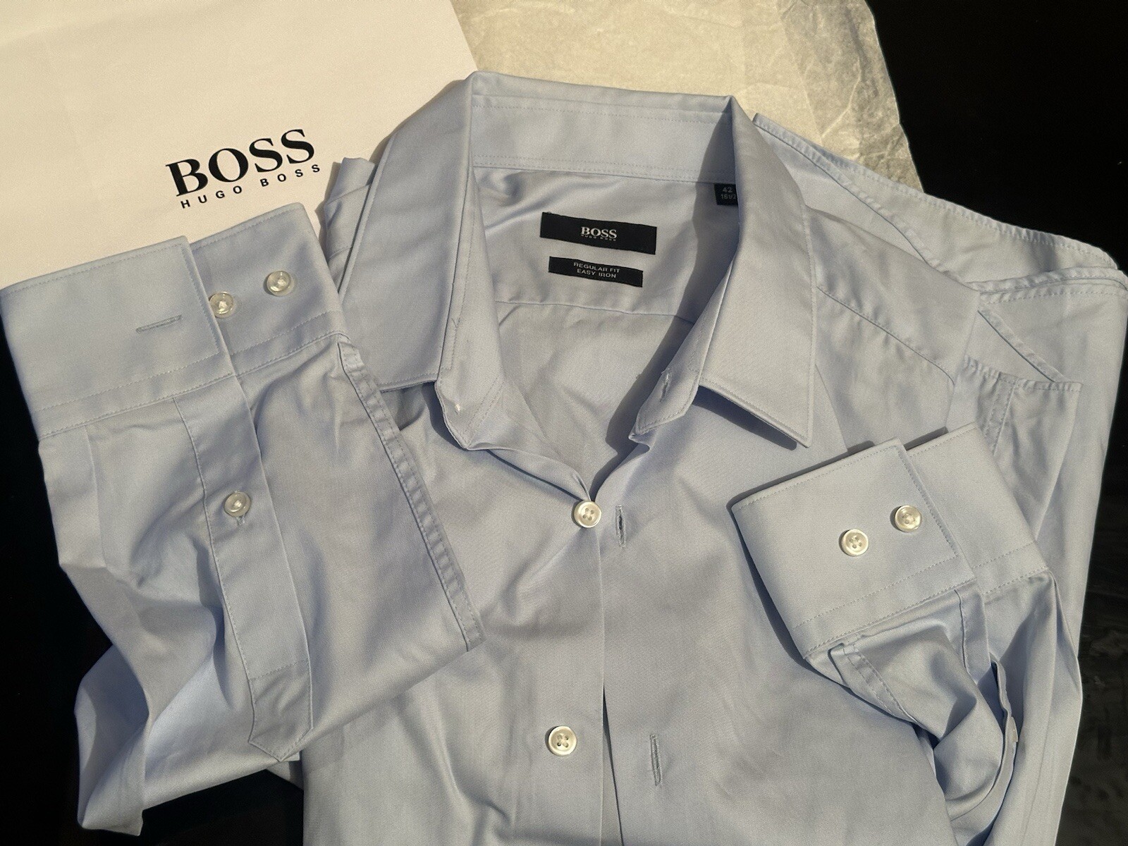 Mens HUGO BOSS Shirt Size 16-1/2/L  BNWOT +gift Bag/blue/Black Each £65 RRP £185