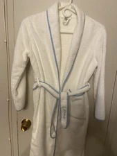 D Porthault 12years Kids Terry Bathrobe-Blue Piping Used & As Described On Pics.