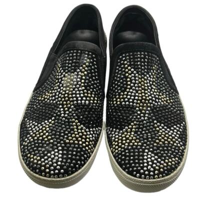 Vince Camuto Black Leather Slip-On Sneakers with Silver Studs As Is main image 4