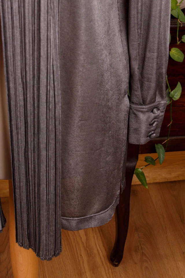 Blusa Giacca Vintage Originale Anni 90 Argento Drappeggiata Moda Sera Elegante M - Immagine 3 di 4