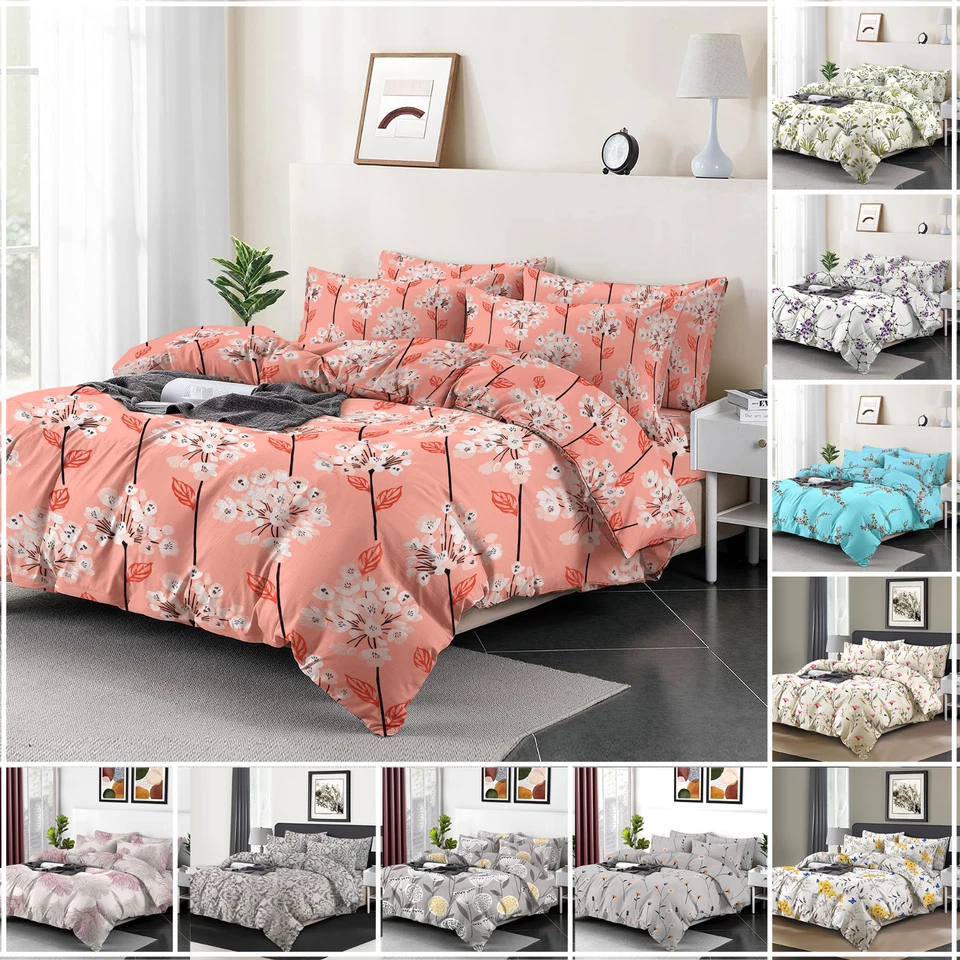100% Egyptian Cotton Printed Duvet Cover Bedding Set Double King Size Reversible