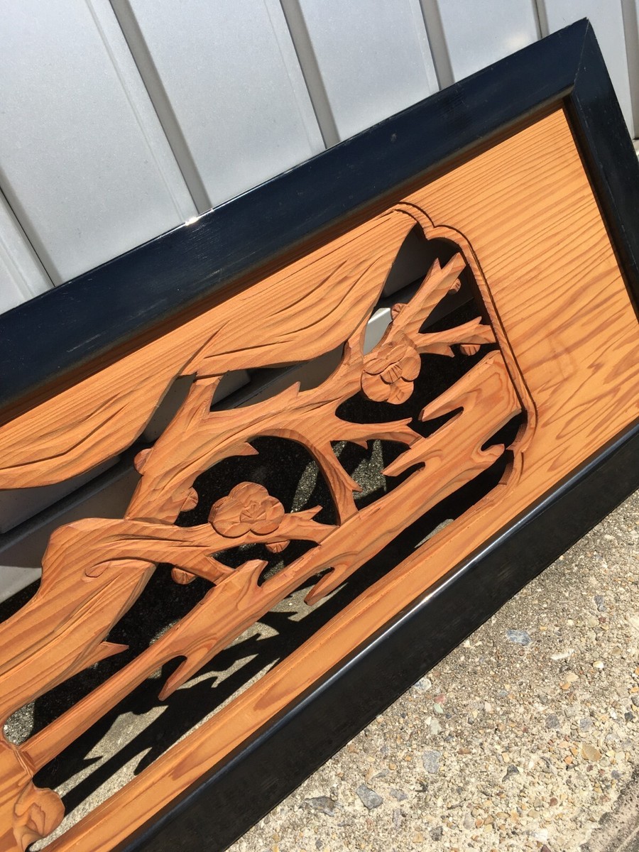 Pair】 Ranma 欄間 Japanese wood carving Vintage Transom Pine