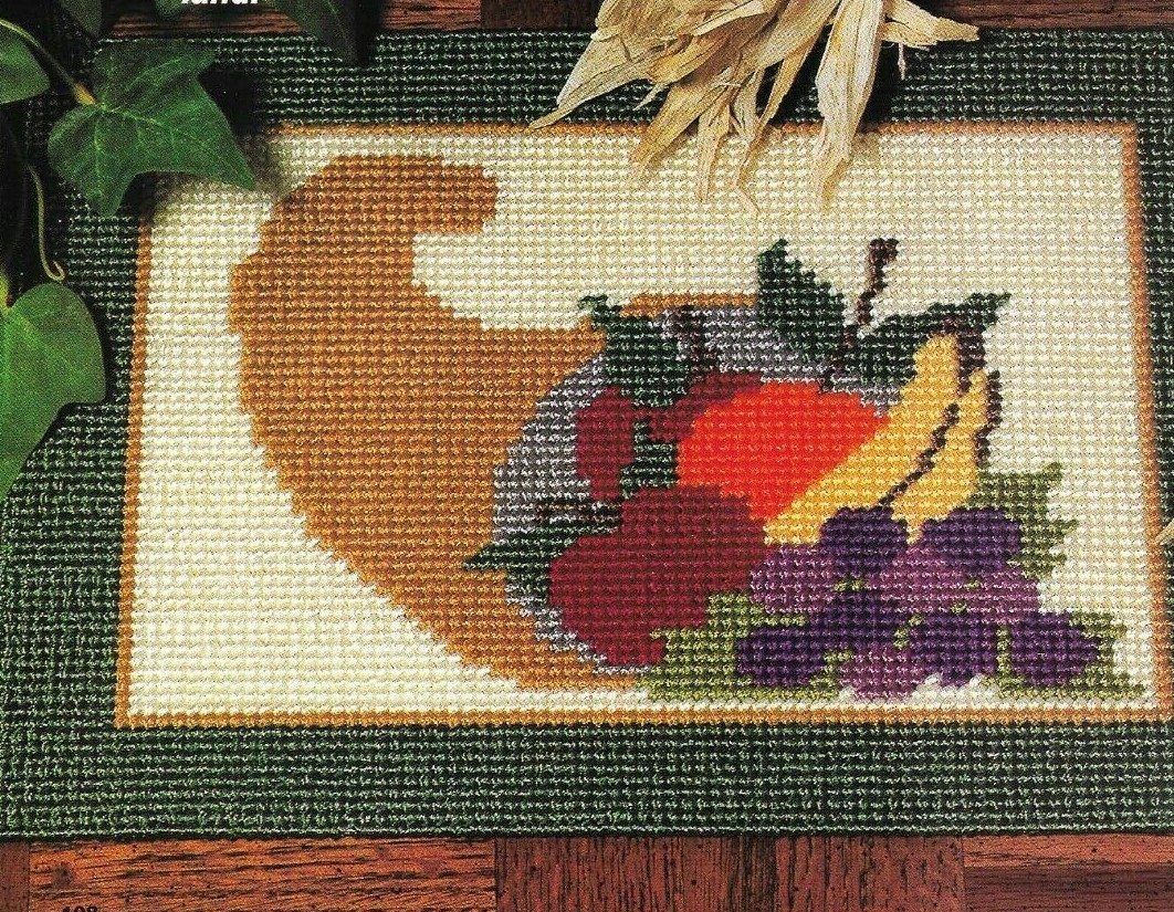 CORNUCOPIA PLACE MAT THANKSGIVING PLASTIC CANVAS PATTERN INSTRUCTIONS | eBay cornucopia-place-mat-thanksgiving-plastic-canvas-pattern-instructions-ebay